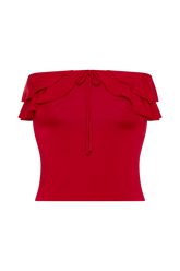 Bea Strapless Slinky Ruffle Top - Pomegranate